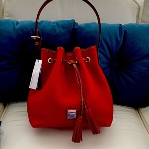 NWT - Dooney & Bourke Pebble Leather Aimee Red Drawstring Bag
